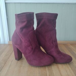 Yoki Burgundy Suede Ankle Boots 7.5